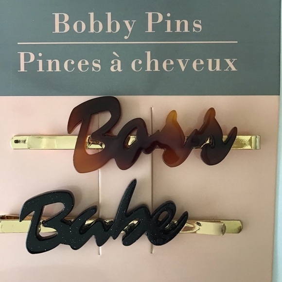 Unbranded Other - NEW Boss & Babe PAIR Adult Hair Bobby Pins Clips Faux Tortoise Black Shimmer